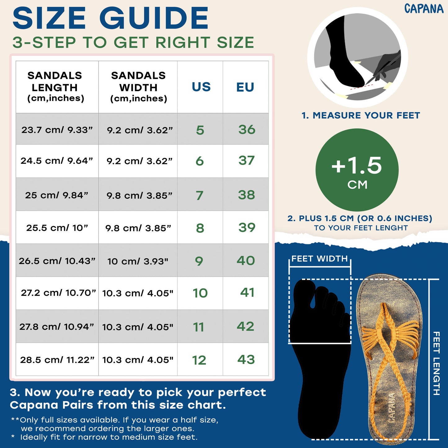 Capana size chart Sand Jeans