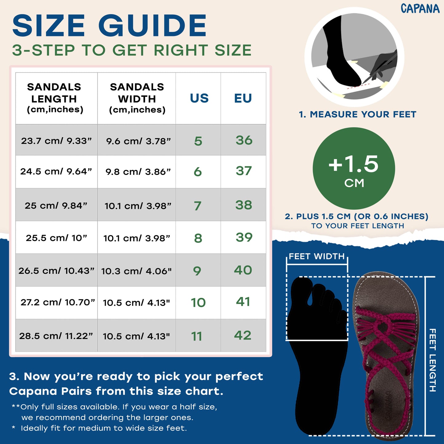 Capana size chart Burgundy