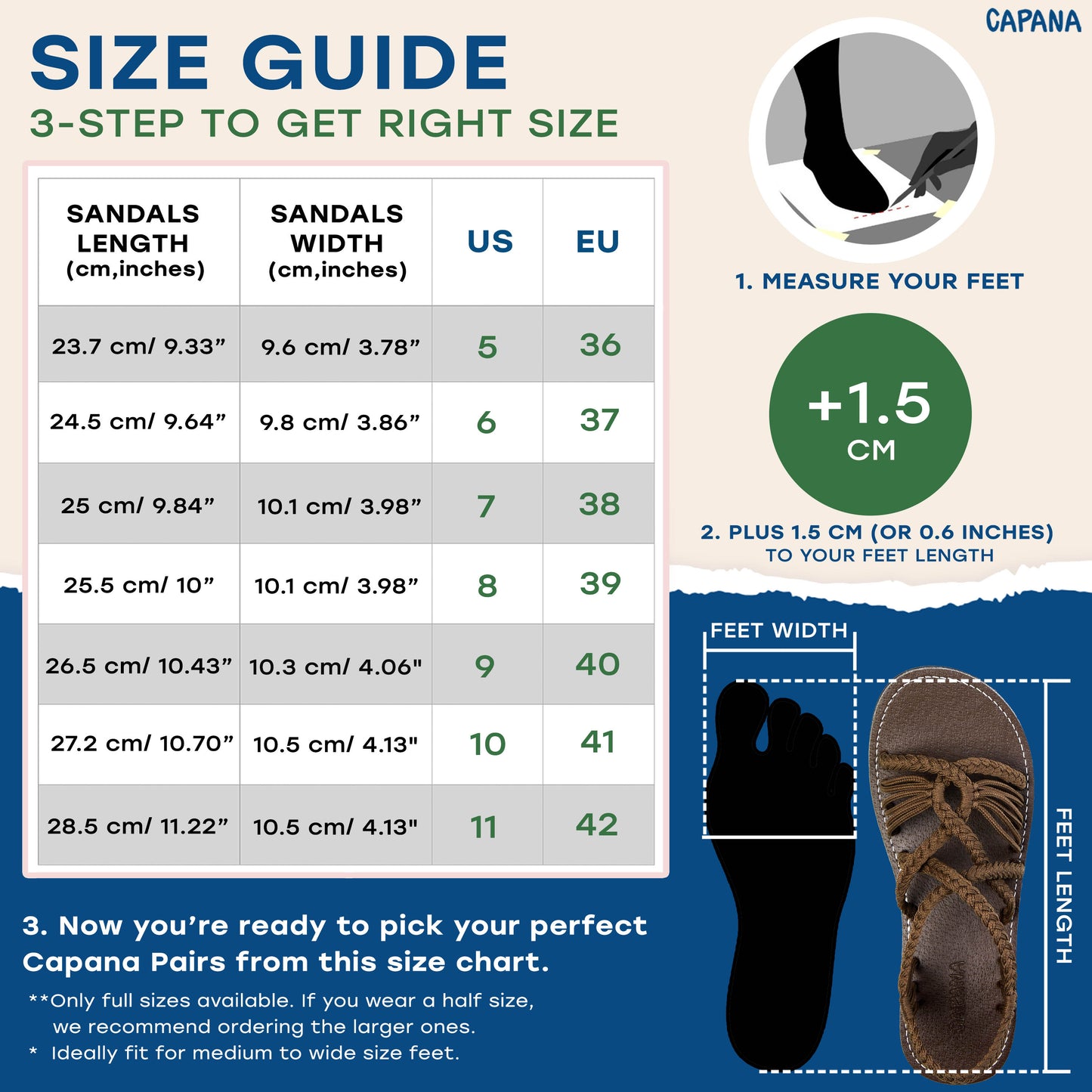 Capana Size Chart Taupe