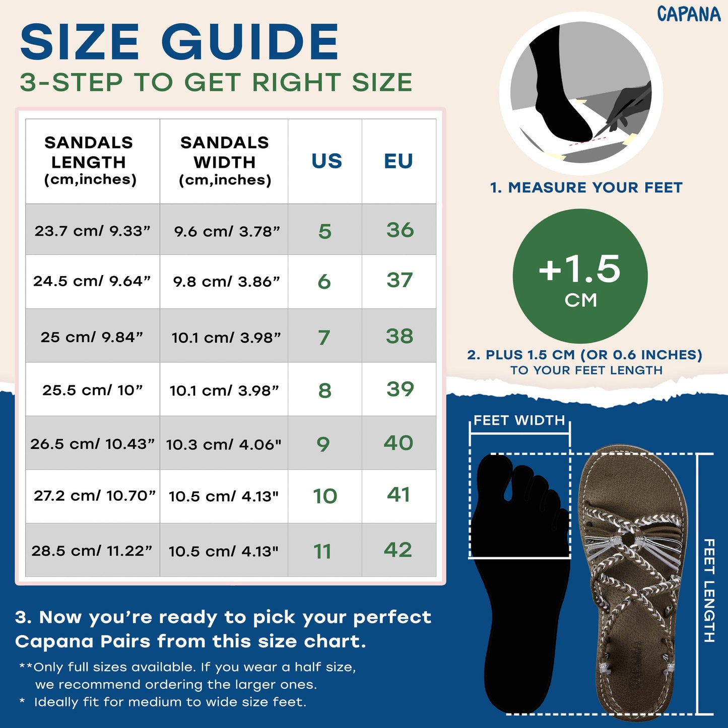 Capana size chart Classic Porpoise