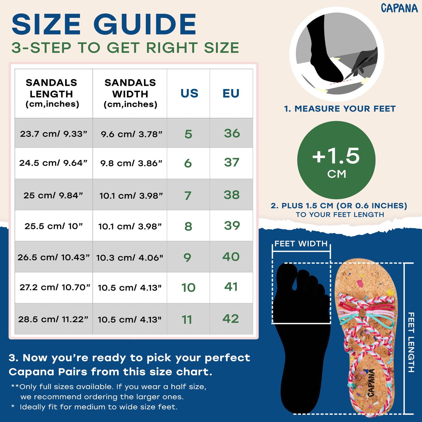 Capana size chart Holi