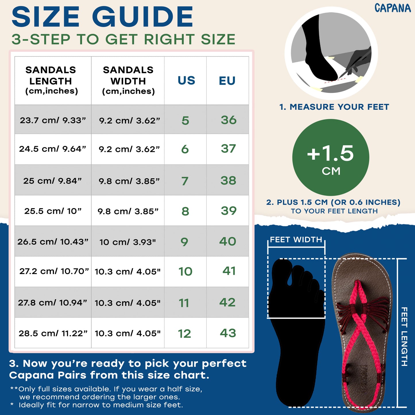 Capana Size Chart Brown Jelly Red