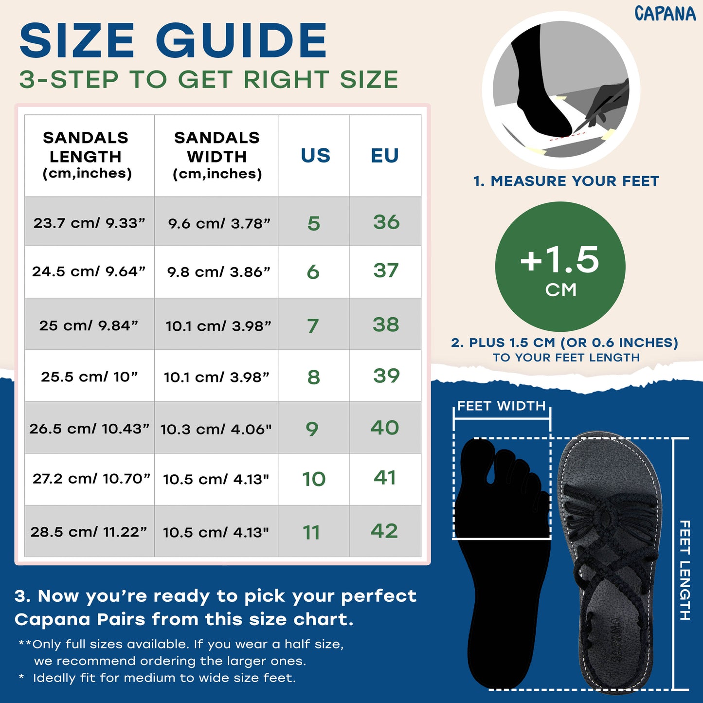 Capana Size Chart Classic Black