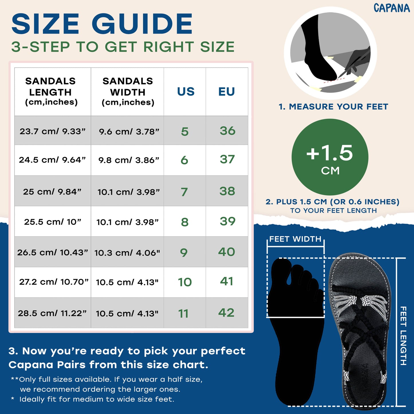 Capana Size Chart Black zebra