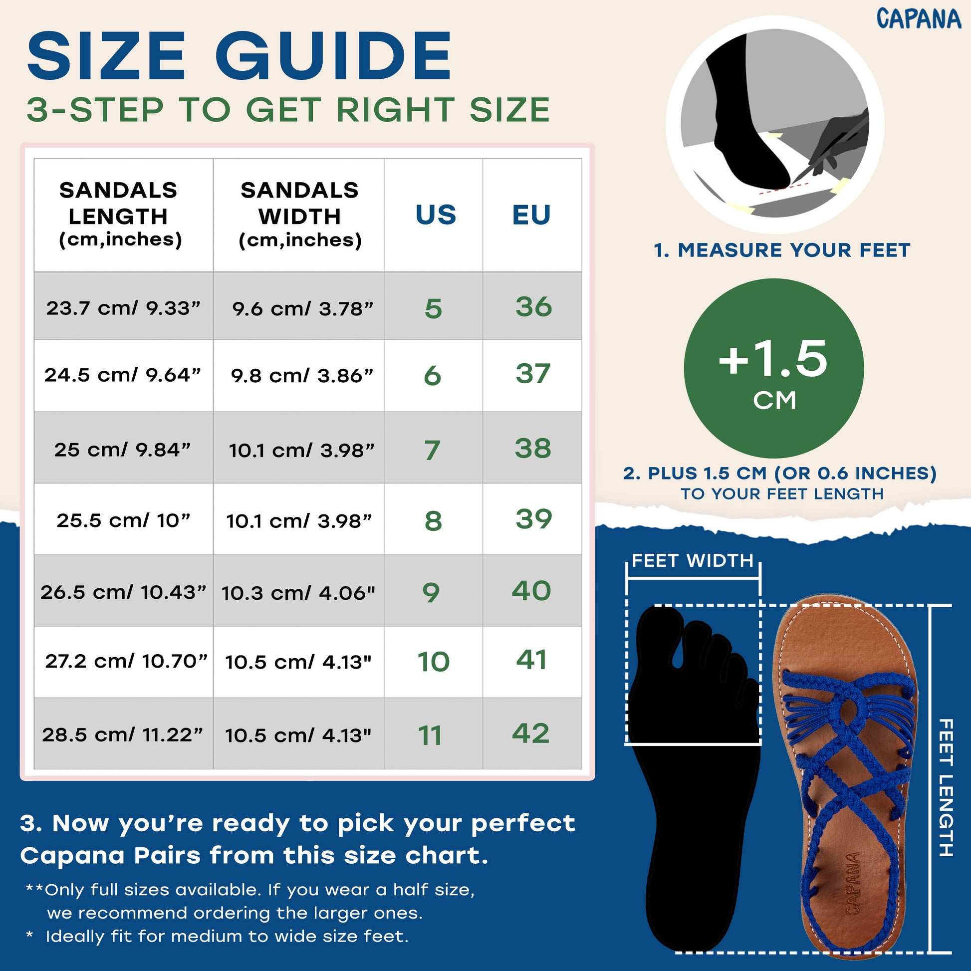 Capana Size Chart Royal Blue