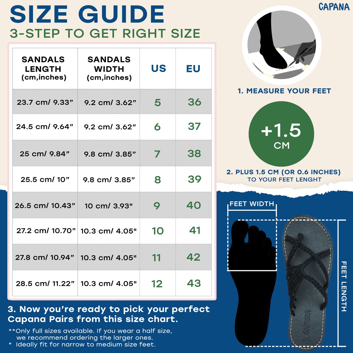 Capana Size Chart Classic Black