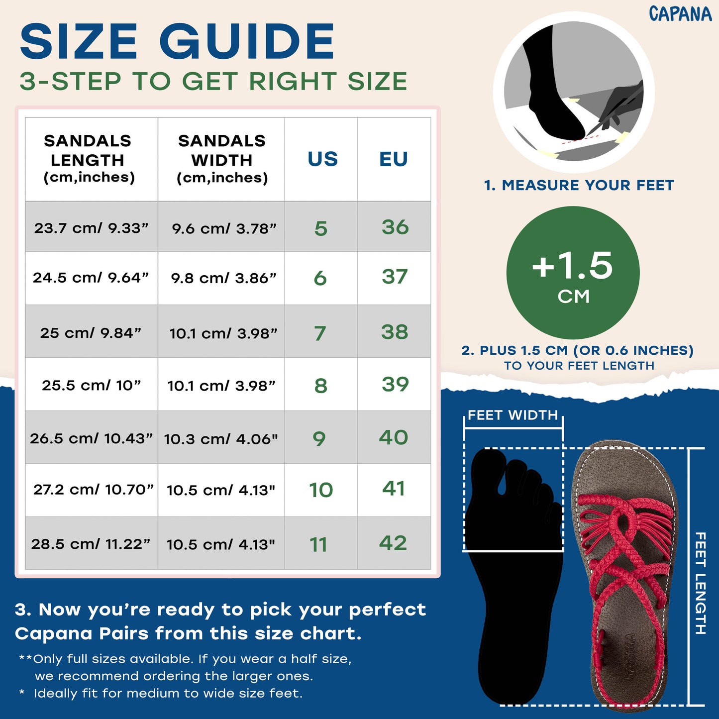 Capana Size Chart Coral Red
