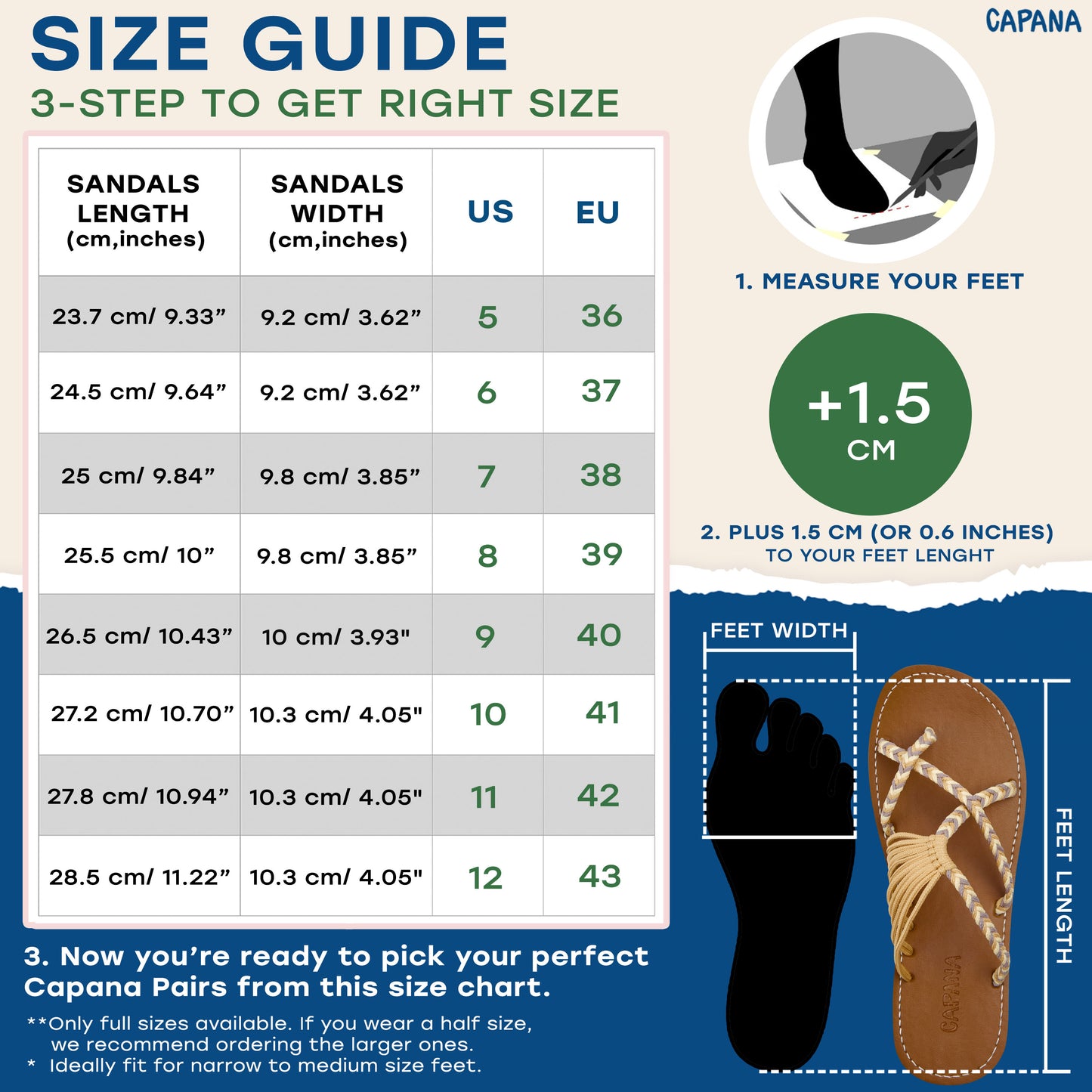 Capana size chart Sahara