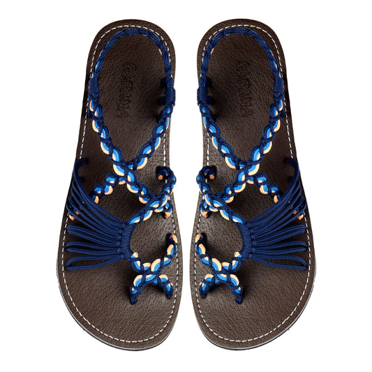 Handwoven Women's Flat Sandals Blue Orange - Strappy Sandals for Women, Boho Sandals, Walking Sandals Women, Rope Sandals, Beach Sandals for Women, Water Sandals, Braided Flat Sandals for Women