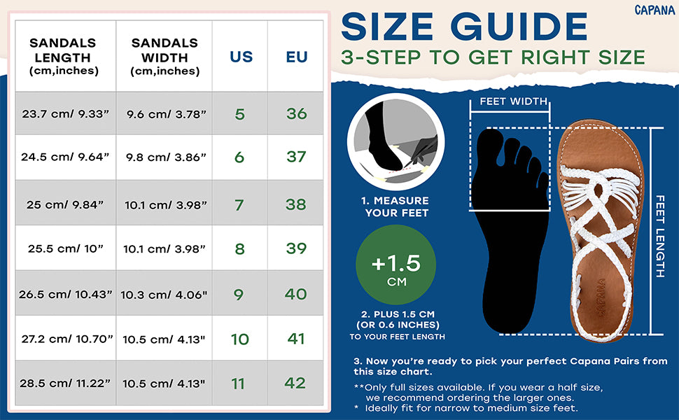 Capana Size Chart White