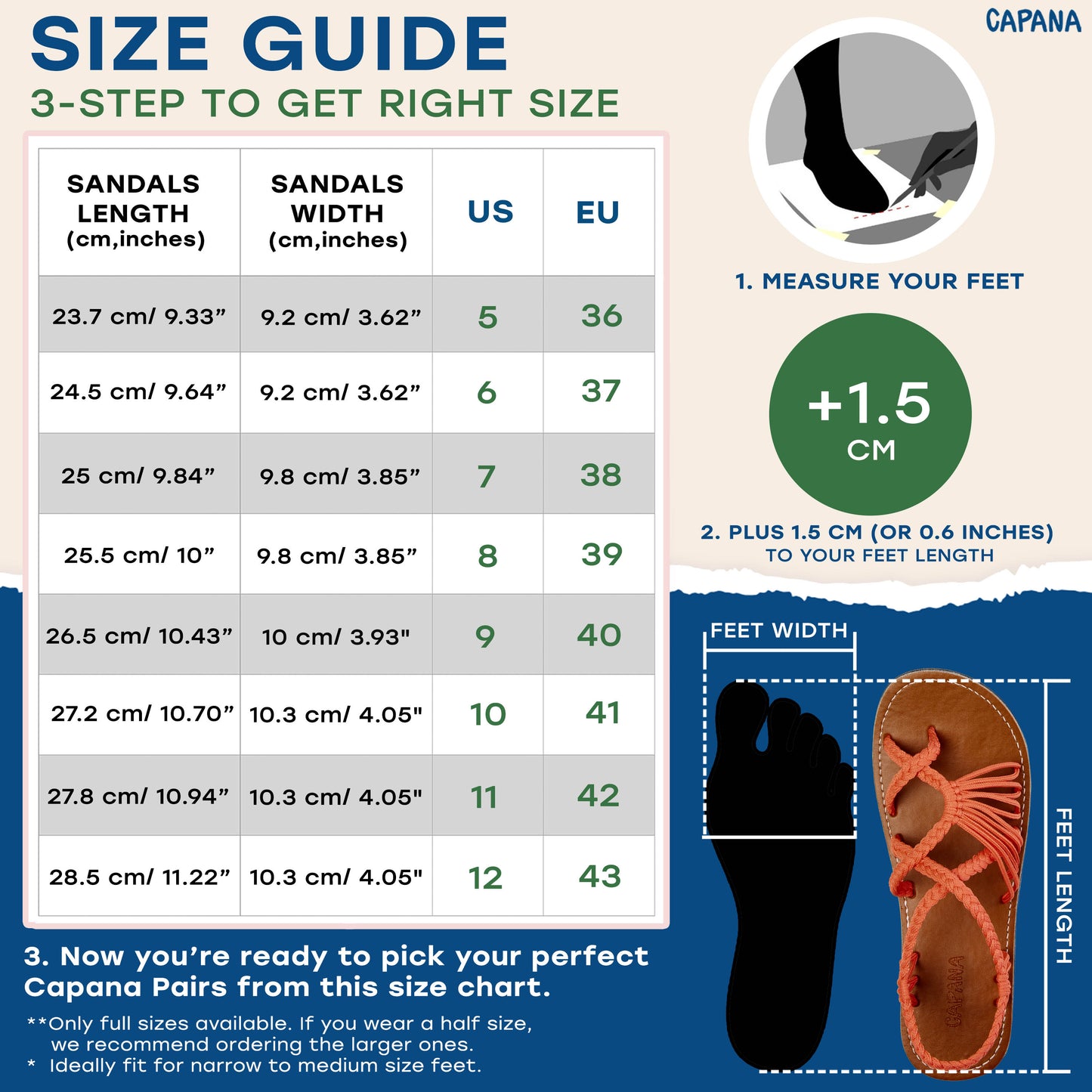 Capana size chart Salmon