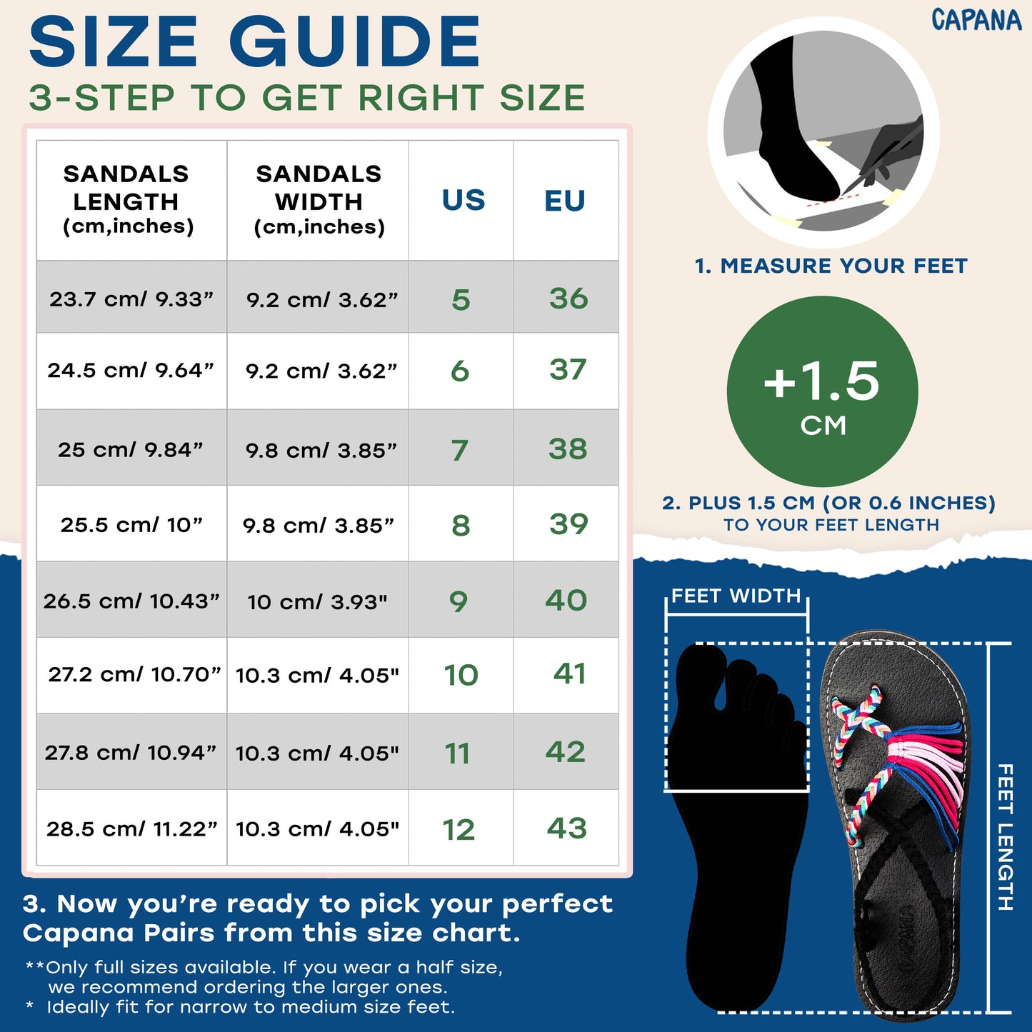 Capana size chart Oive Jeans