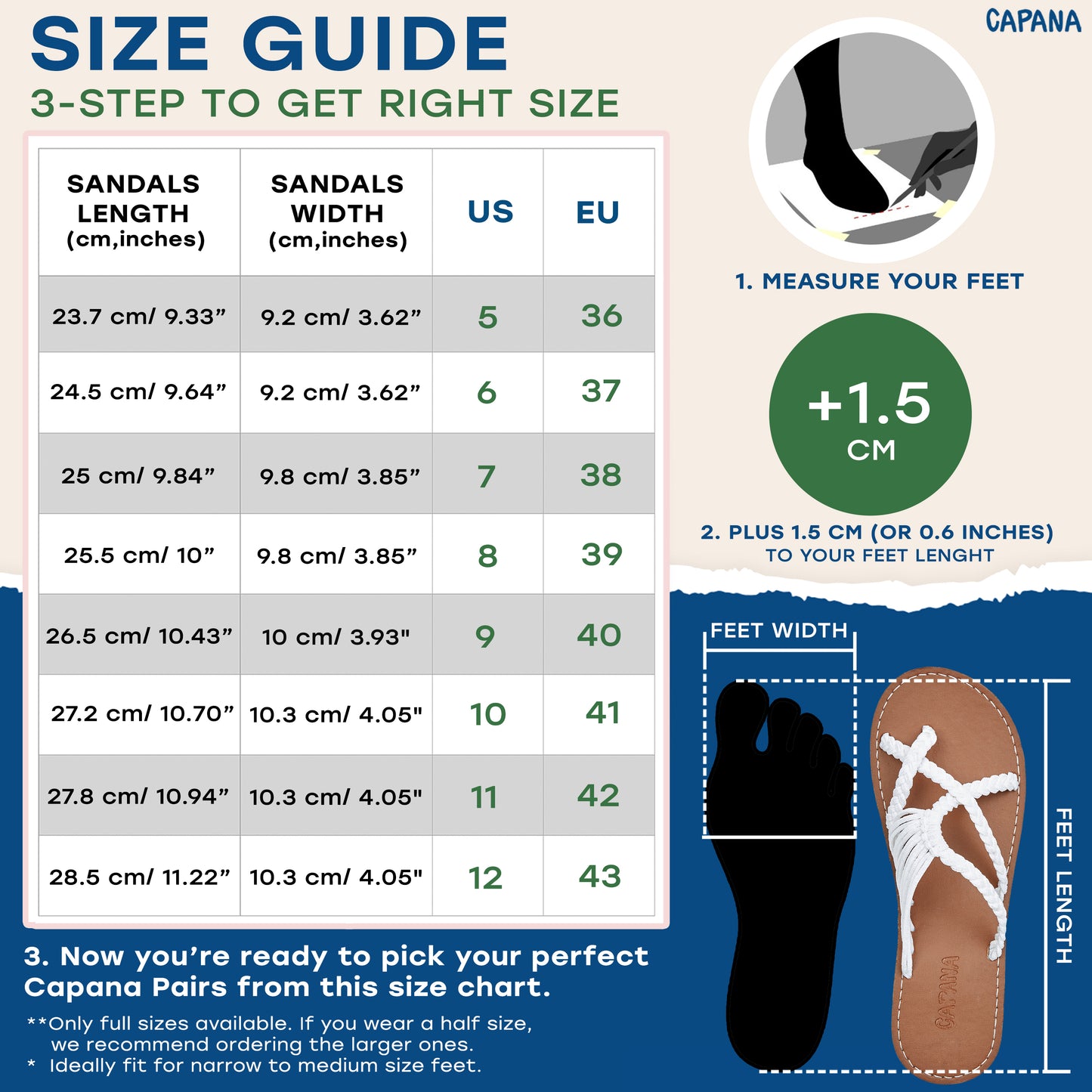 Capana Size Chart White