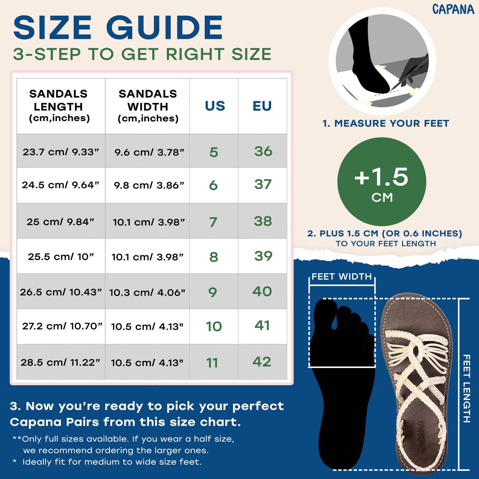 Capana size chart Natural