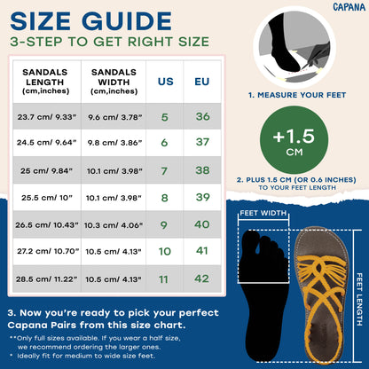 Capana size chart Golden Yellow