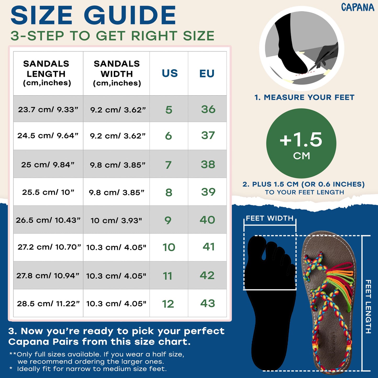 Capana size chart Festive