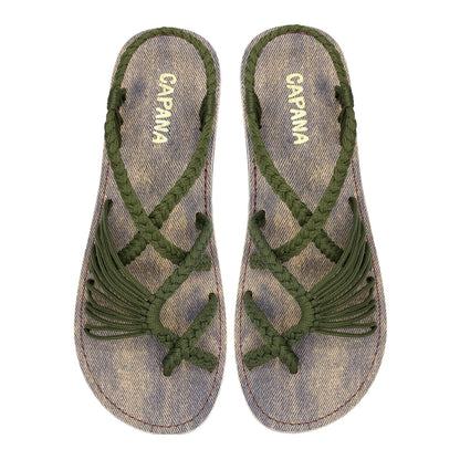 Banyan Olive Jeans Crisscros design , flat sandals for women