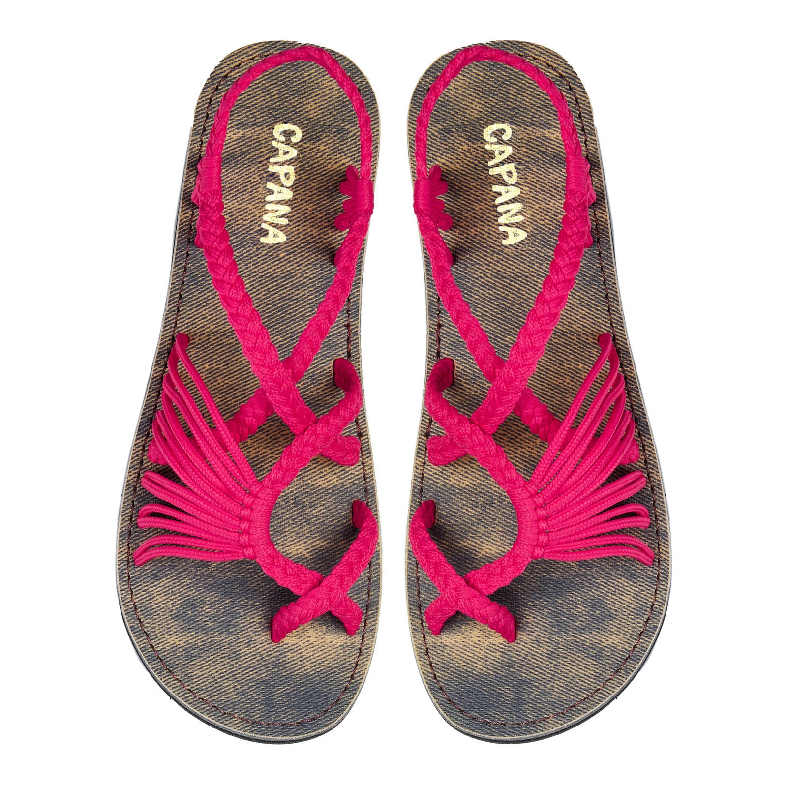 Banyan Pink Jeans Rope Sandals Flamingo Crisscross design