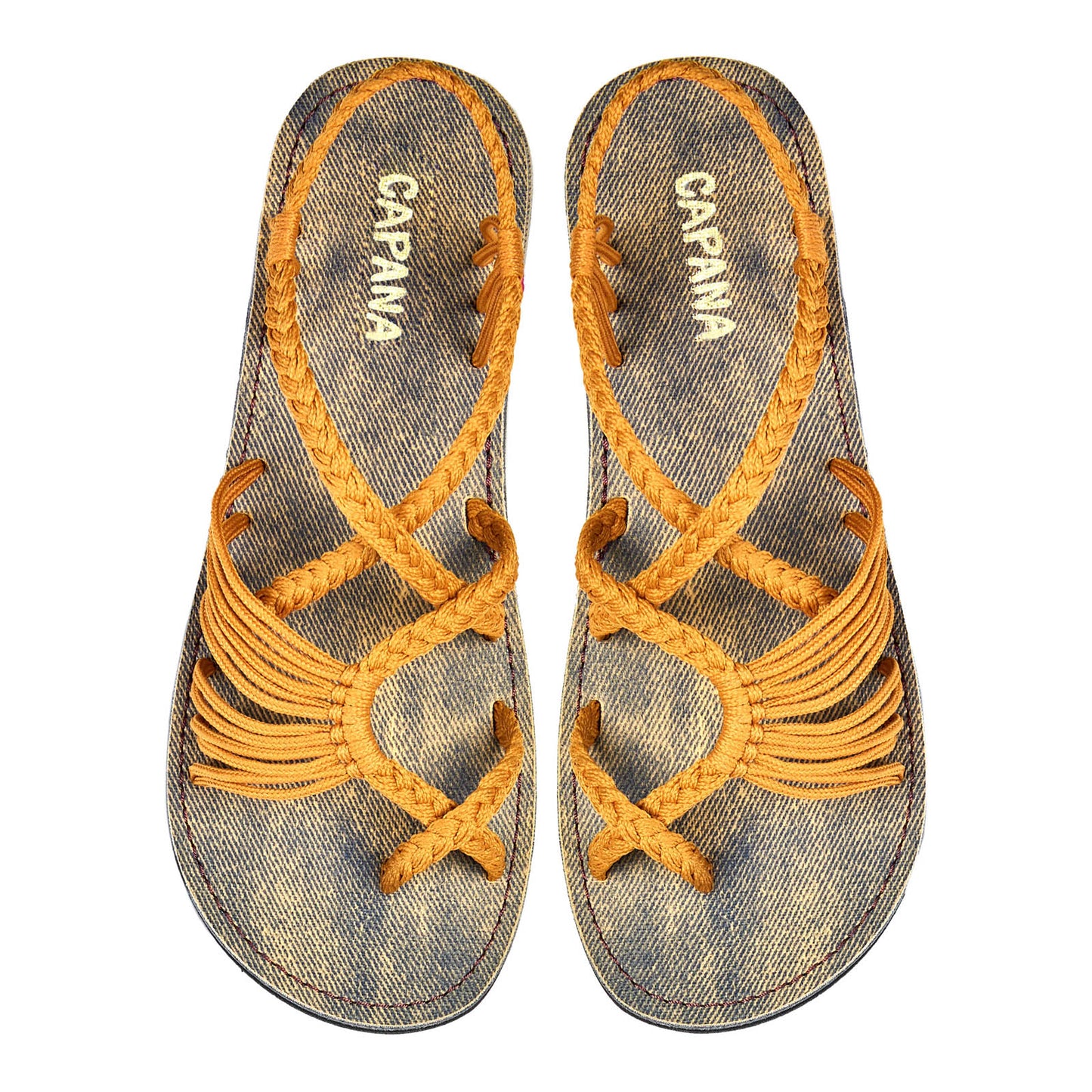 Banyan Sand Jeans Rope Sandals Mustard Crisscross design Flat sandals for women