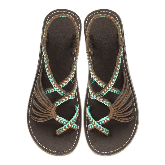 Banyan Turquoise Gray Rope Sandals Teal Gray Crisscross design Flat sandals for women