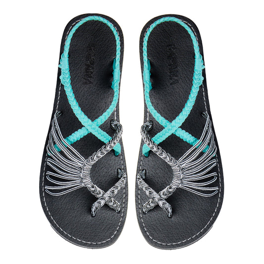 Banyan Turquoise Zebra Rope Sandals Teal Black White Crisscross design Flat sandals for women