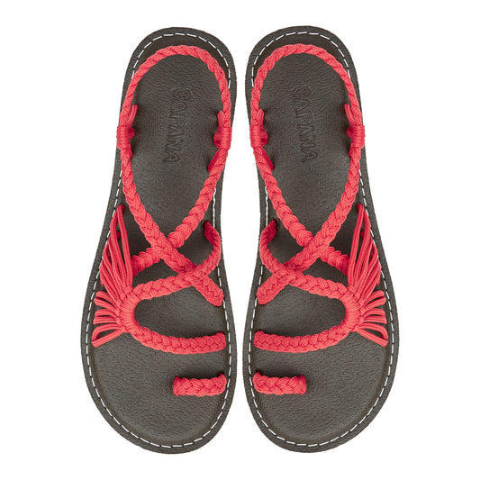 Commune Coral Red Rope Sandals Red loop design Flat sandals for women