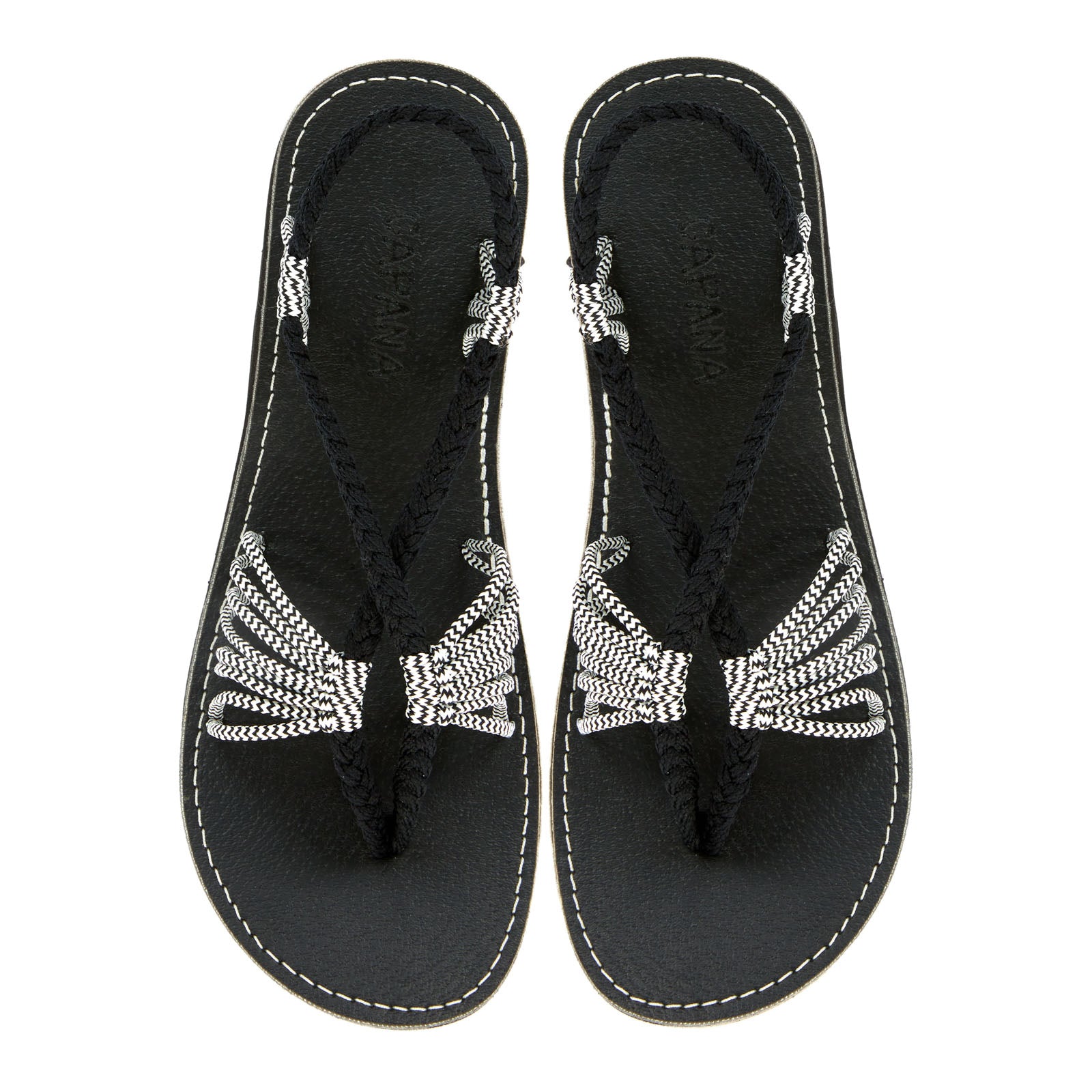 Cocoon Black Zebra Rope Sandals Black White thong design Flat sandals for women