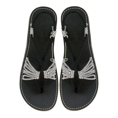 Cocoon Black Zebra Rope Sandals Black White thong design Flat sandals for women