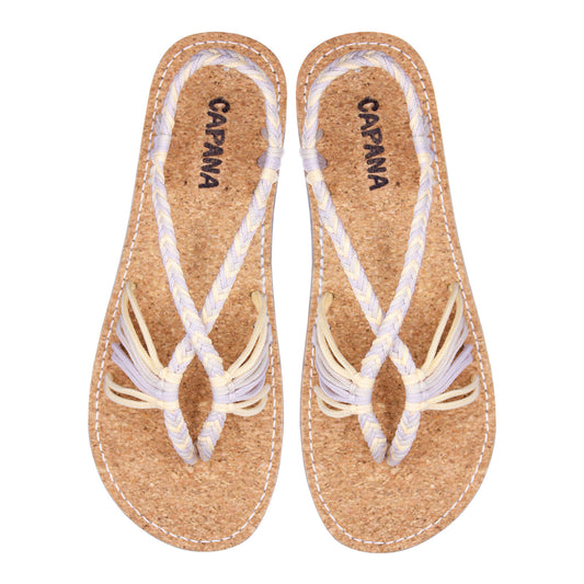 Cocoon Ivory White Rope Sandals Pearl thong design Flat sandals for women