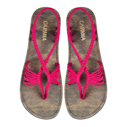 Cocoon Pink Jeans Rope Sandals flamingo thong design Flat sandals for women