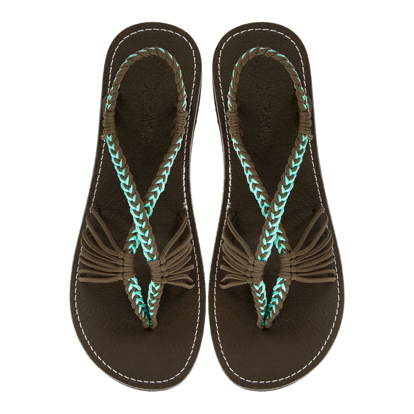Cocoon Turquoise Gray Rope Sandals Teal Gray thong design Flat sandals for women