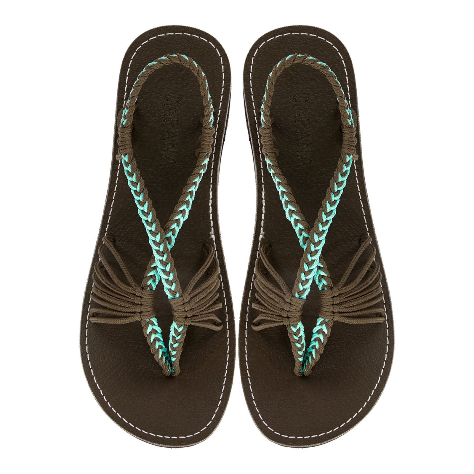 Cocoon Turquoise Gray Rope Sandals Teal Gray thong design Flat sandals for women