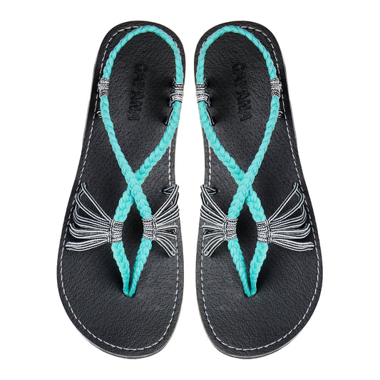 Cocoon Turquoise Zebra Rope Sandals Teal Black White thong design Flat sandals for women