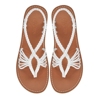Cocoon White Rope Sandals Pure White thong design Flat sandals for women