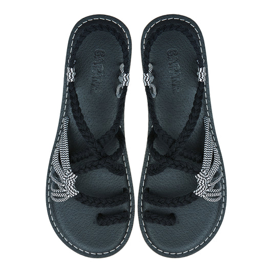 Commune Black Zebra Rope Sandals Black White loop design Flat sandals for women