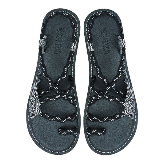Commune Black Zebra Wavy Rope Sandals Black White loop design Flat sandals for women