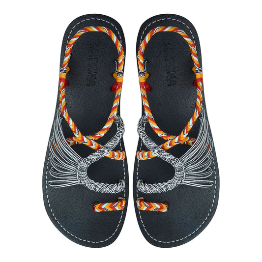 Commune Coral Zebra Twist Sandals Red Black White loop design Flat sandals for women