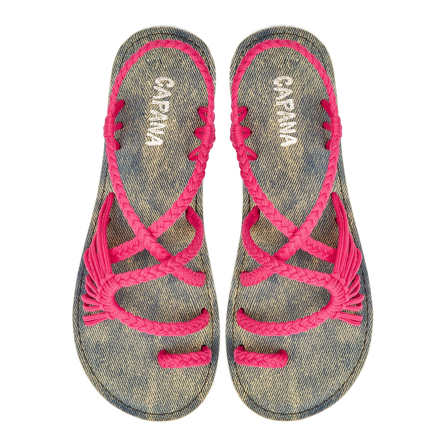 Commune Pink Jeans Rope Sandals Flamingo loop design Flat sandals for women