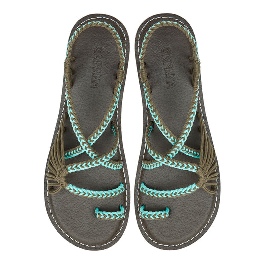 Commune Turquoise Gray Rope Sandals Teal Gray loop design Flat sandals for women
