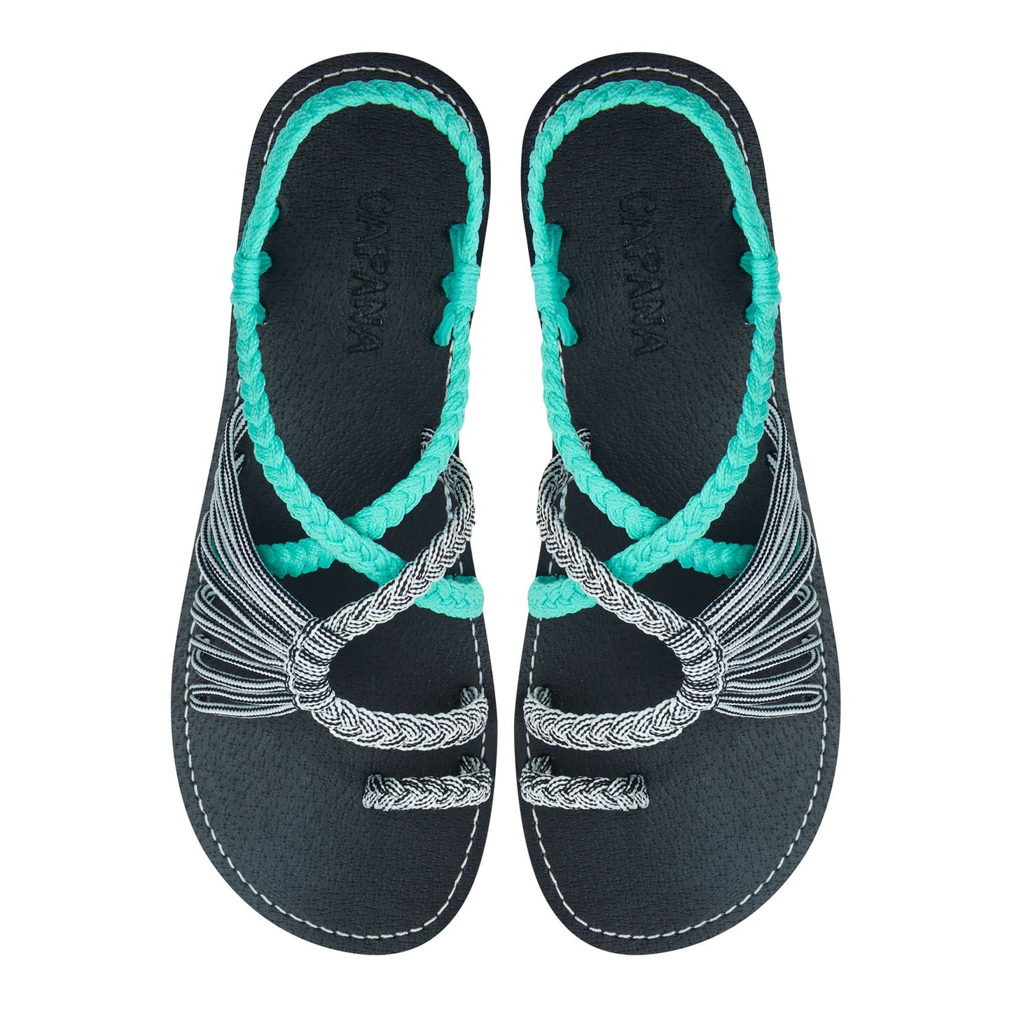 Commune Turquoise Zebra Rope Sandals Teal Black White loop design Flat sandals for women