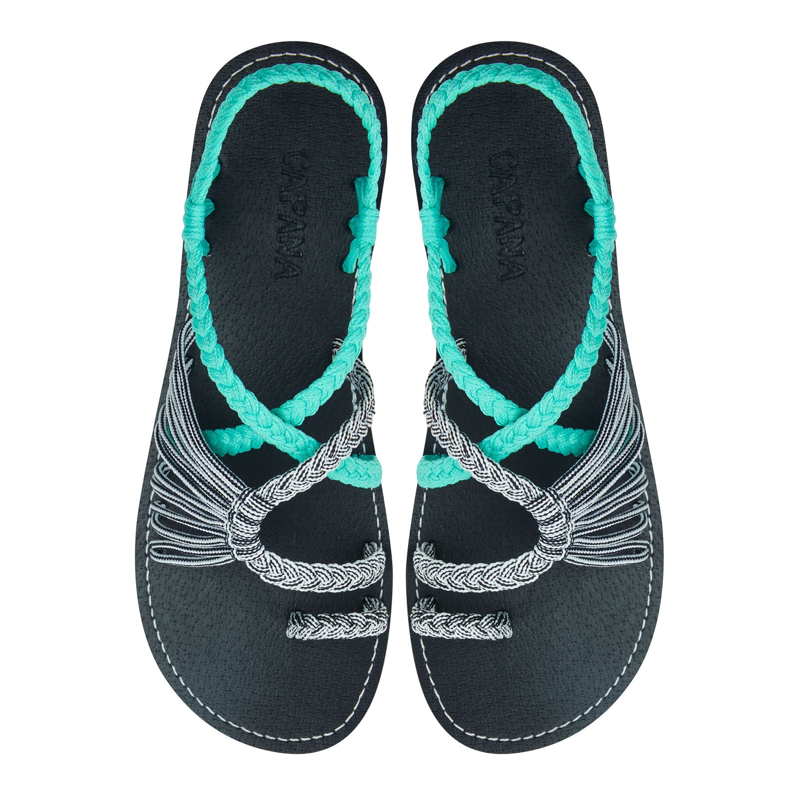 Commune Turquoise Zebra Rope Sandals Teal Black White loop design Flat sandals for women
