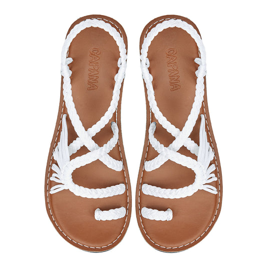 Commune White Rope Sandals Pure White loop design Flat sandals for women