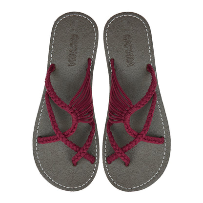 Oceanbliss Burgundy Rope Sandals Ruby Crisscross design Flat Handmade sandals for women