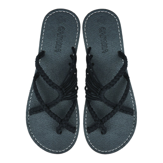 Oceanbliss Classic Black Rope Sandals Midnight Crisscross design Flat Handmade sandals for women