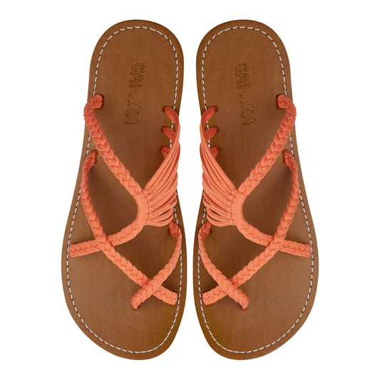 Oceanbliss Salmon Rope Sandals Coral Crisscross design Flat Handmade sandals for women