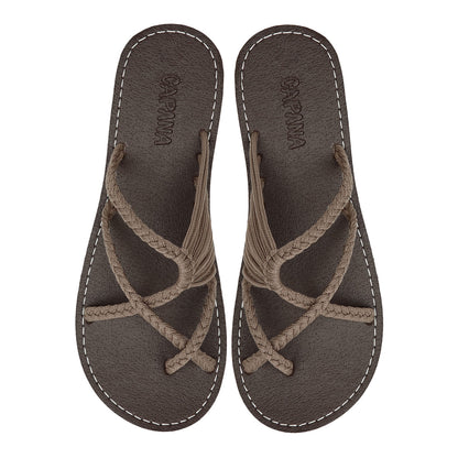 Oceanbliss Taupe Rope Sandals Dark Gray Crisscross design Flat Handmade sandals for women