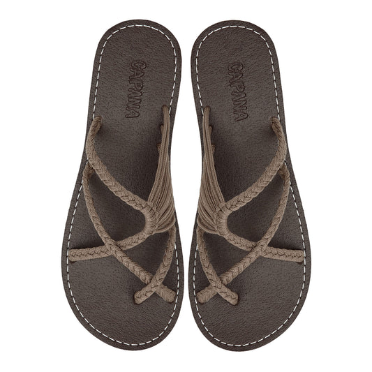 Oceanbliss Taupe Rope Sandals Dark Gray Crisscross design Flat Handmade sandals for women