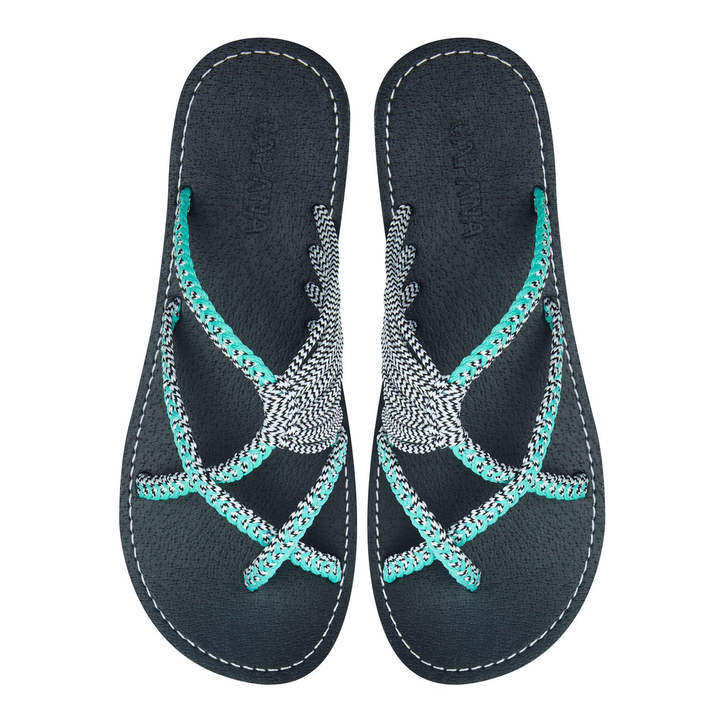 Oceanbliss Turquoise Zebra Rope Sandals Teal Black White Crisscross design Flat Handmade sandals for women