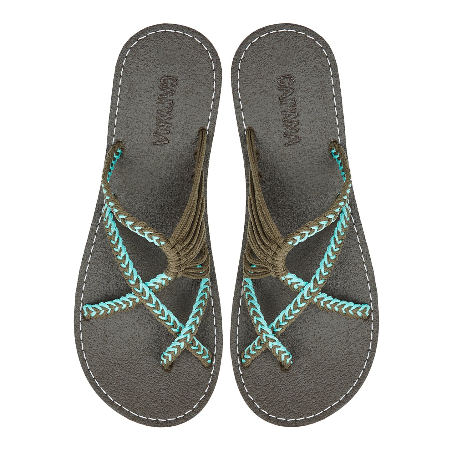 Oceanbliss Turquoise Gray Rope Sandals Teal Gray Crisscross design Flat Handmade sandals for women