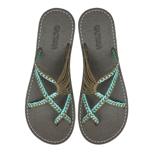 Oceanbliss Turquoise Gray Rope Sandals Teal Gray Crisscross design Flat Handmade sandals for women